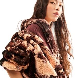 Antropology Rosie Printed Sherpa Jacket Fleece Rib Rose Brown Nude size M NWT